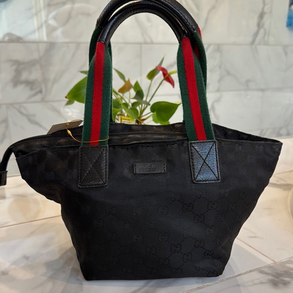 Gucci Black Tote Handbag with Red and Green Straps Sherryline - Picture 1 of 15